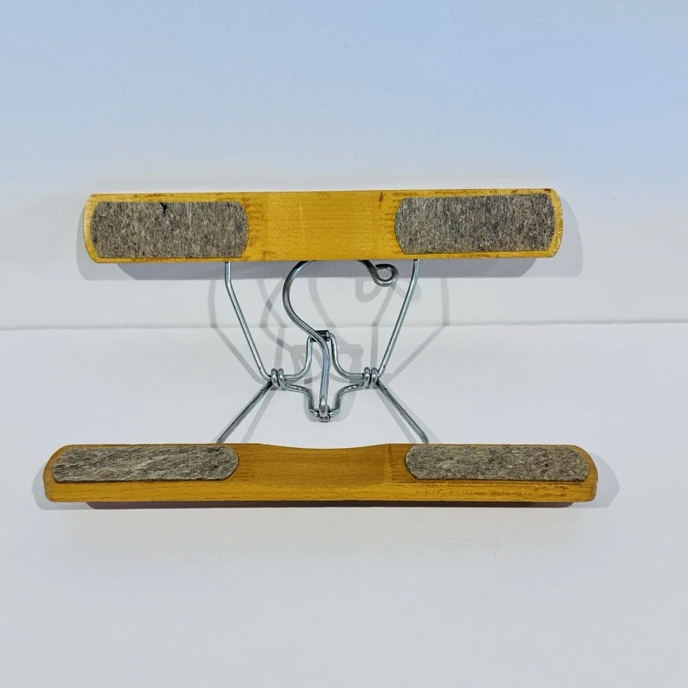 (4) Vintage Clothes Hangers, 1 Samsonite, 2 Satin Covered, 1 Wooden Clamp Hanger